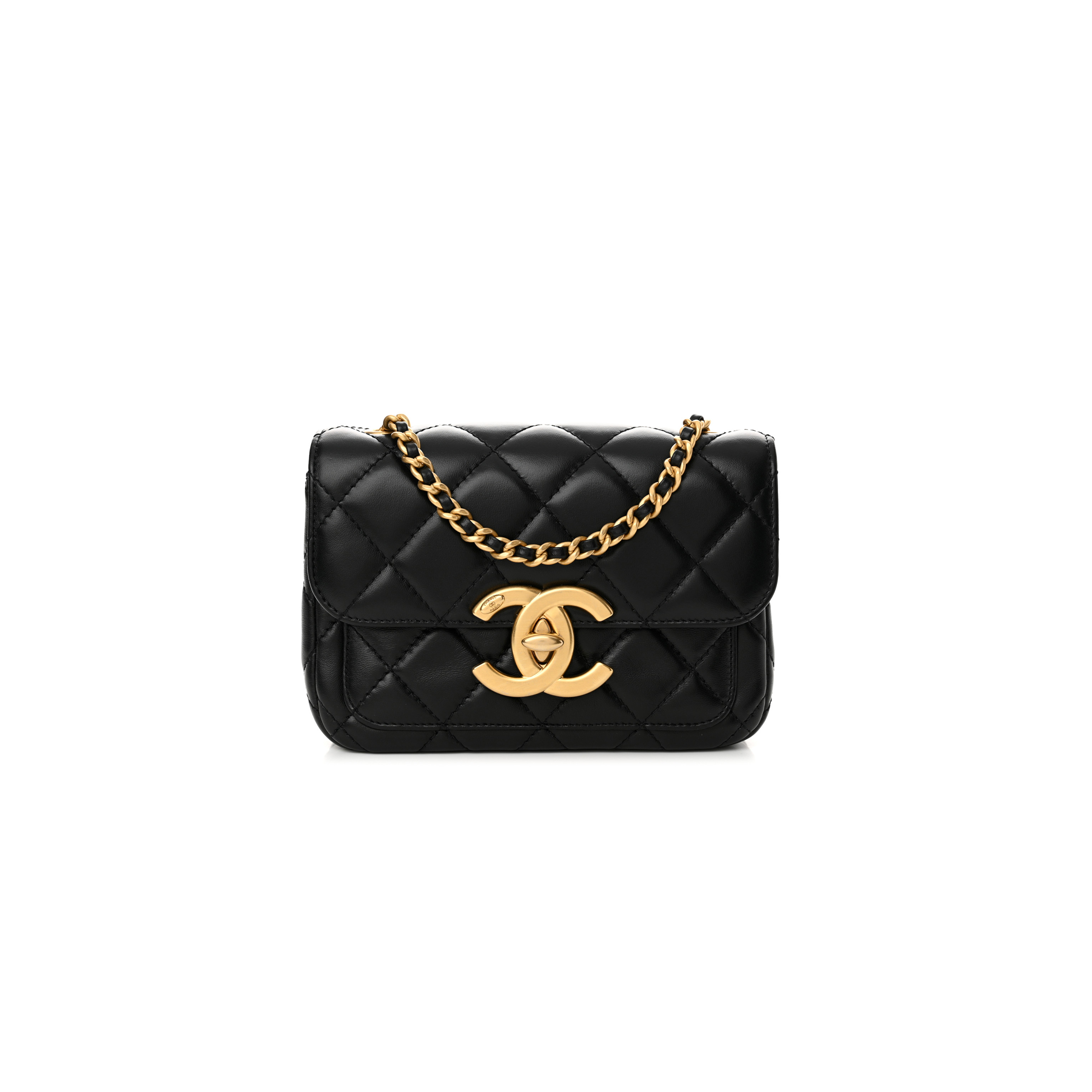 Ch*el master mini oversized cc flap bag in shiny quilted lambskin black as5026 (19*13.5*7cm)